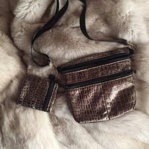 Crocodile/Alligator Print Leather Crossbody Bag